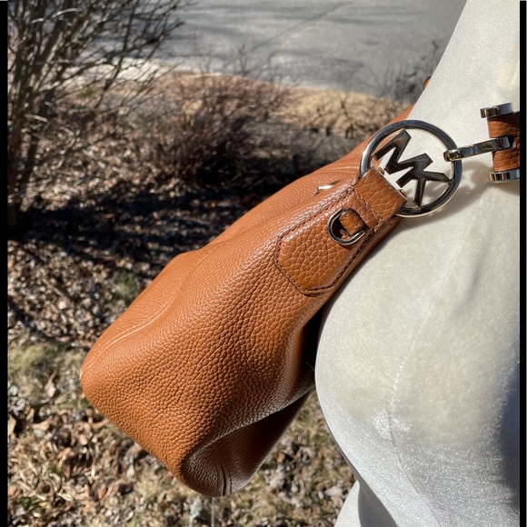 Michael Kors Cognac Pebbled Leather Zippered Shoulder Bag - Picture 2 of 10